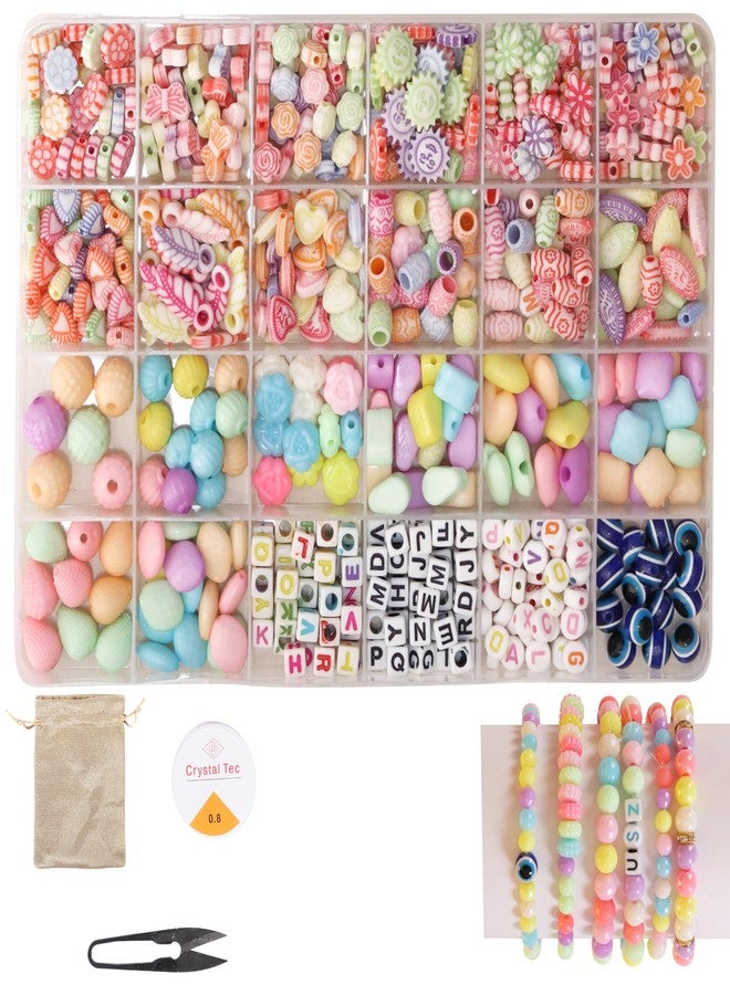 ambitieux DIY Bracelet Making Kit - 800 + pcs 24 Colorful Beads, 10m Elastic Thread, Jute Bag, and Cutter - Gift for Girls Birthdays (Multicolor Mix 1) - Image 1